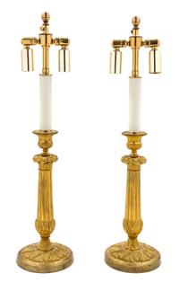 A Pair of Empire Gilt Bronze Candlesticks Height 21 inches. — CIRCA 1835
