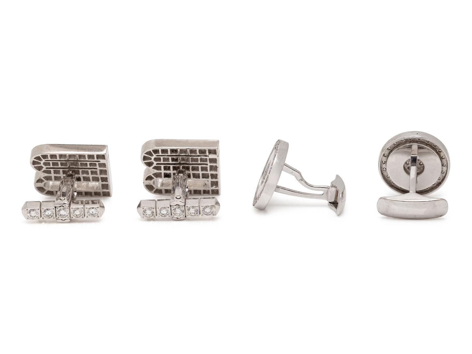 TWO PAIRS OF WHITE GOLD AND DIAMOND CUFFLINKS
