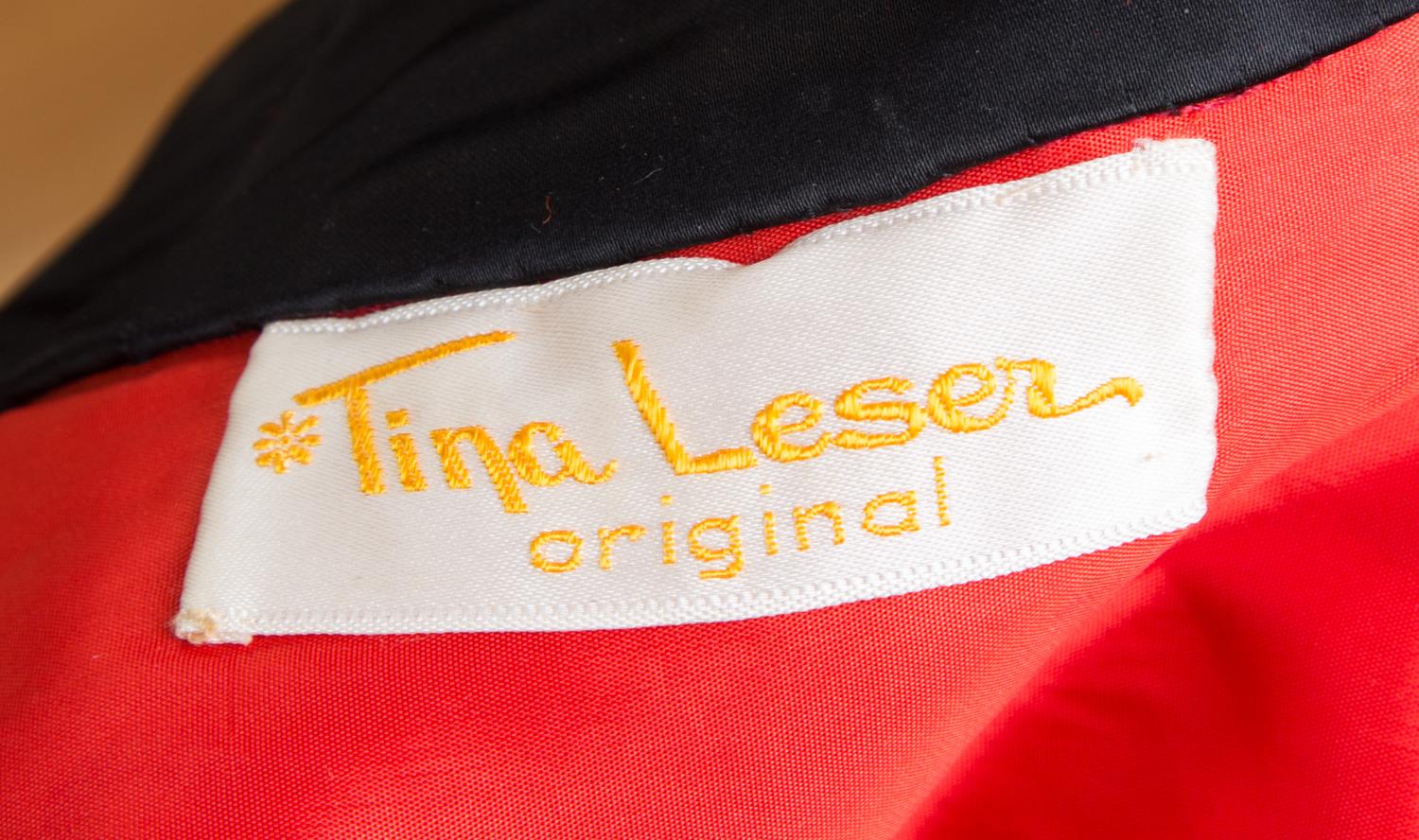A Tina Leser Multicolor Silk Dress and Red Wool Vest, No size.