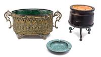A Group of Three Decorative Table Articles Width of jardiniere 14 1/2 inches.