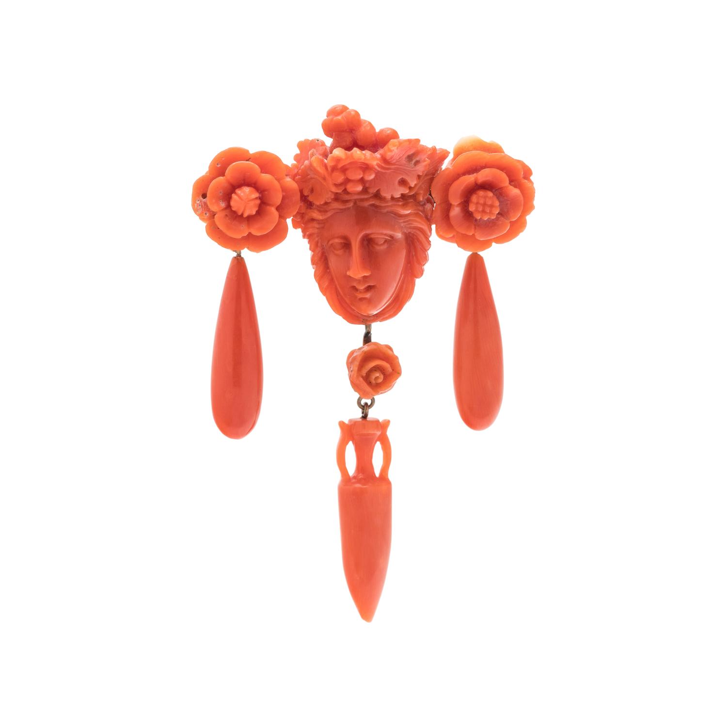 ANTIQUE, CORAL BROOCH