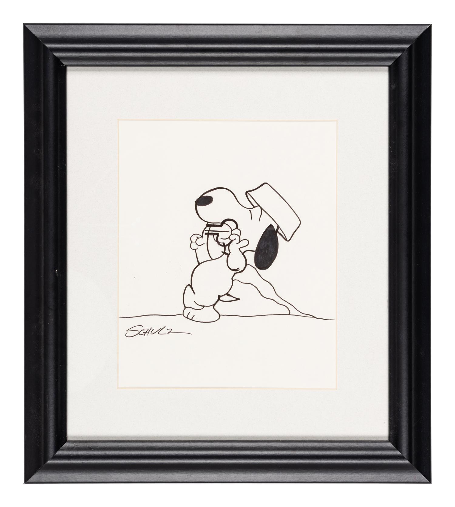 (Cartoon Art) SCHULZ, Charles (1922-2000). Pen and ink drawing of ‘Snoopy’ from “The Peanuts.”