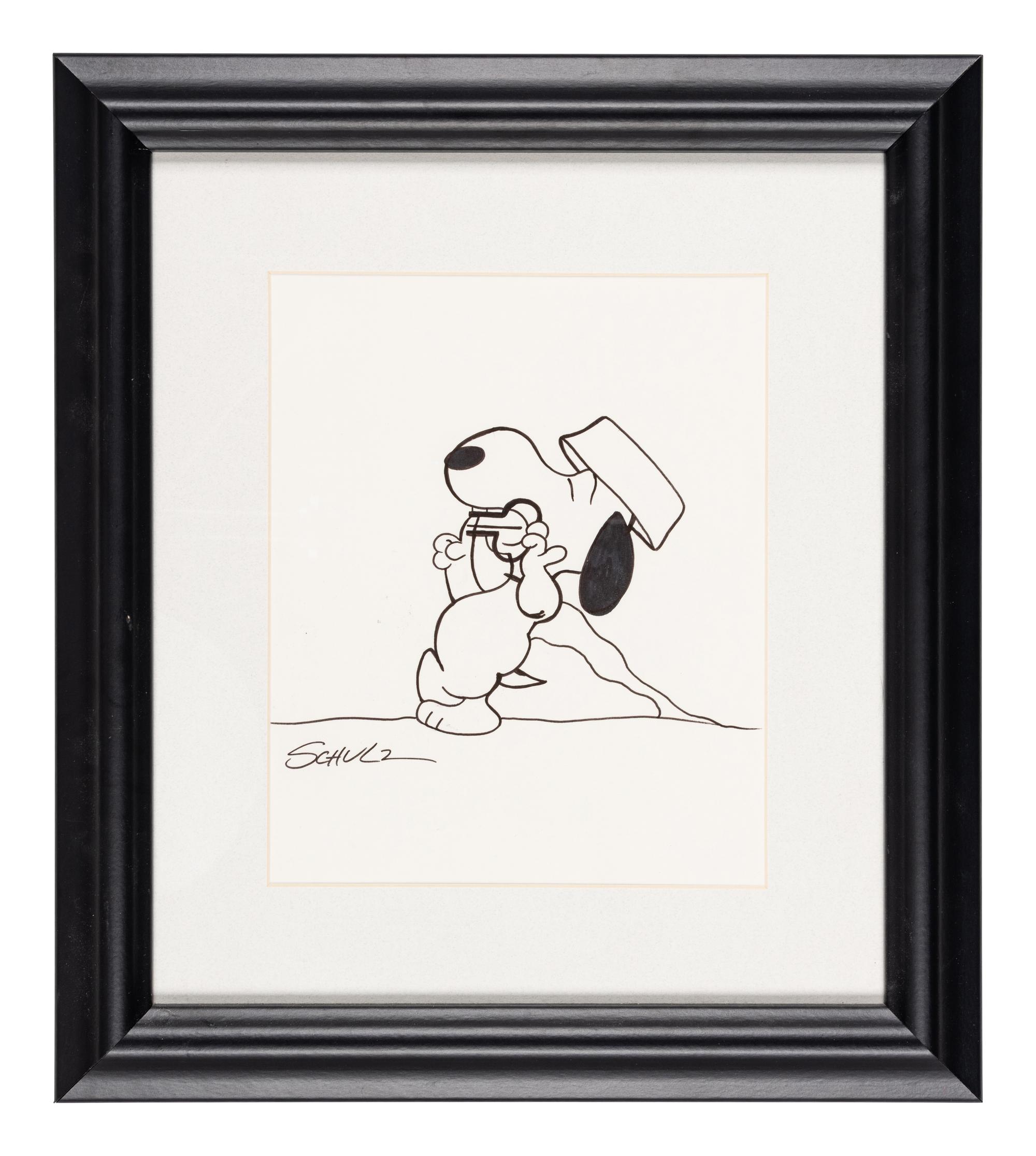 (Cartoon Art) SCHULZ, Charles (1922-2000). Pen and ink drawing of ‘Snoopy’ from “The Peanuts.”