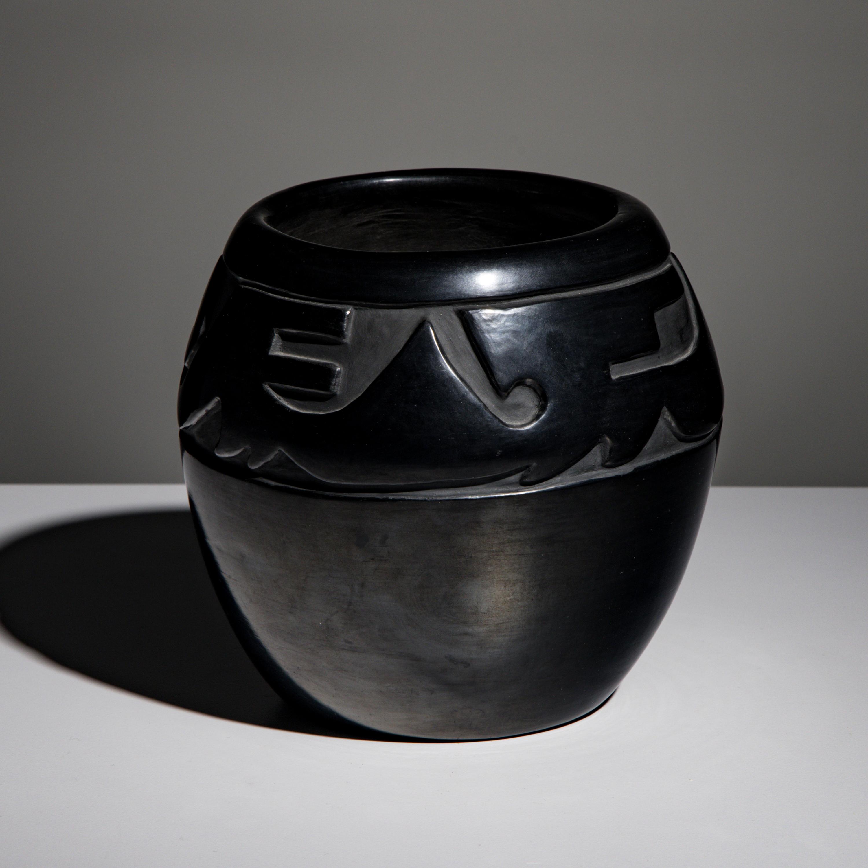 Toni Roller (Santa Clara, b. 1935) — Carved Blackware Pottery Jar, Avanyu