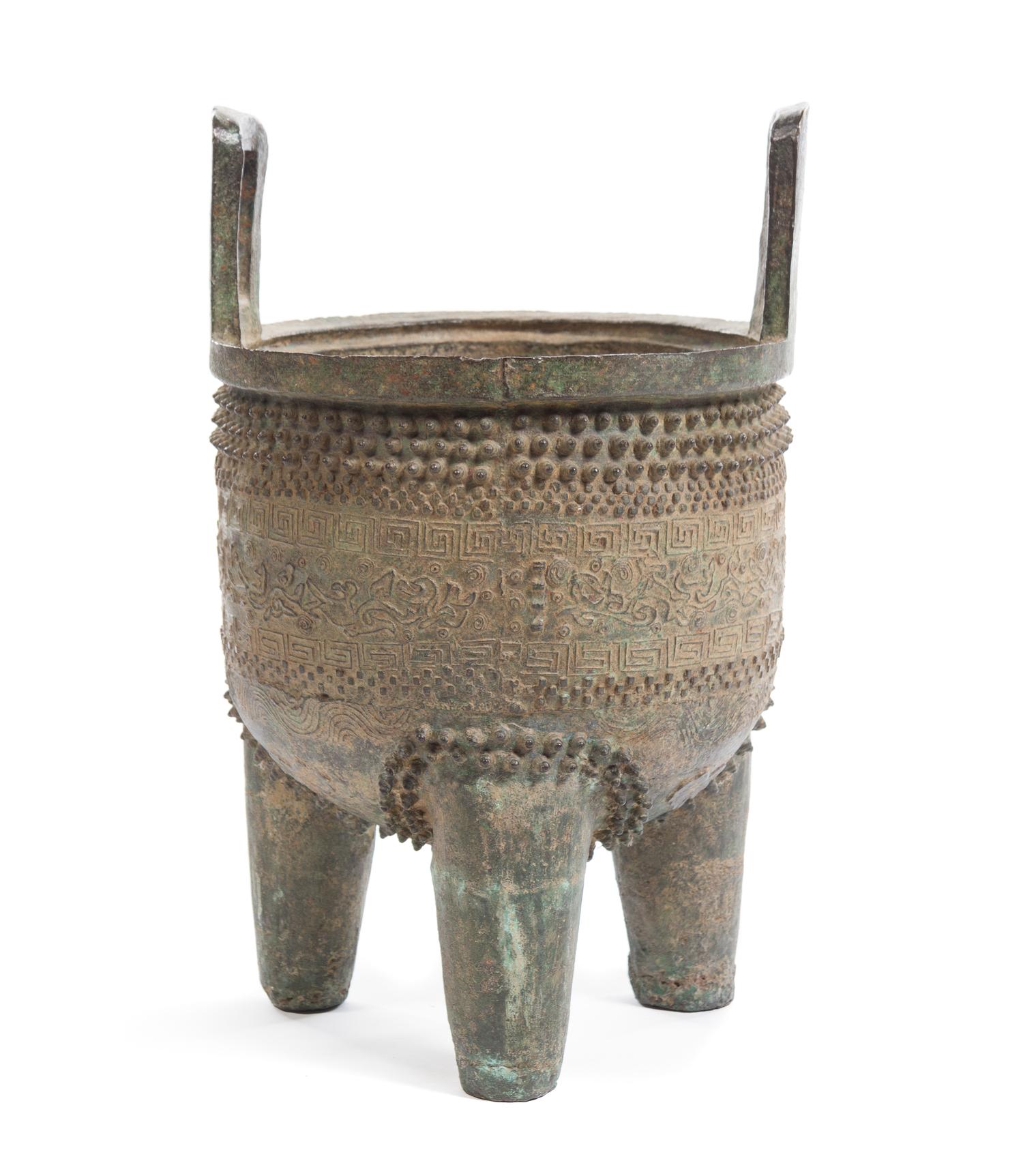 A Large Chinese Archaistic Bronze Ritual Vessel,Ding MING DYNASTY OR EARLIER Height 20 1/2 inches. — MING DYNASTY OR EARLIER