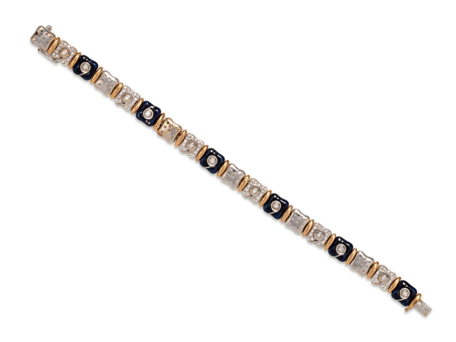 BICOLOR GOLD, ENAMEL AND DIAMOND BRACELET