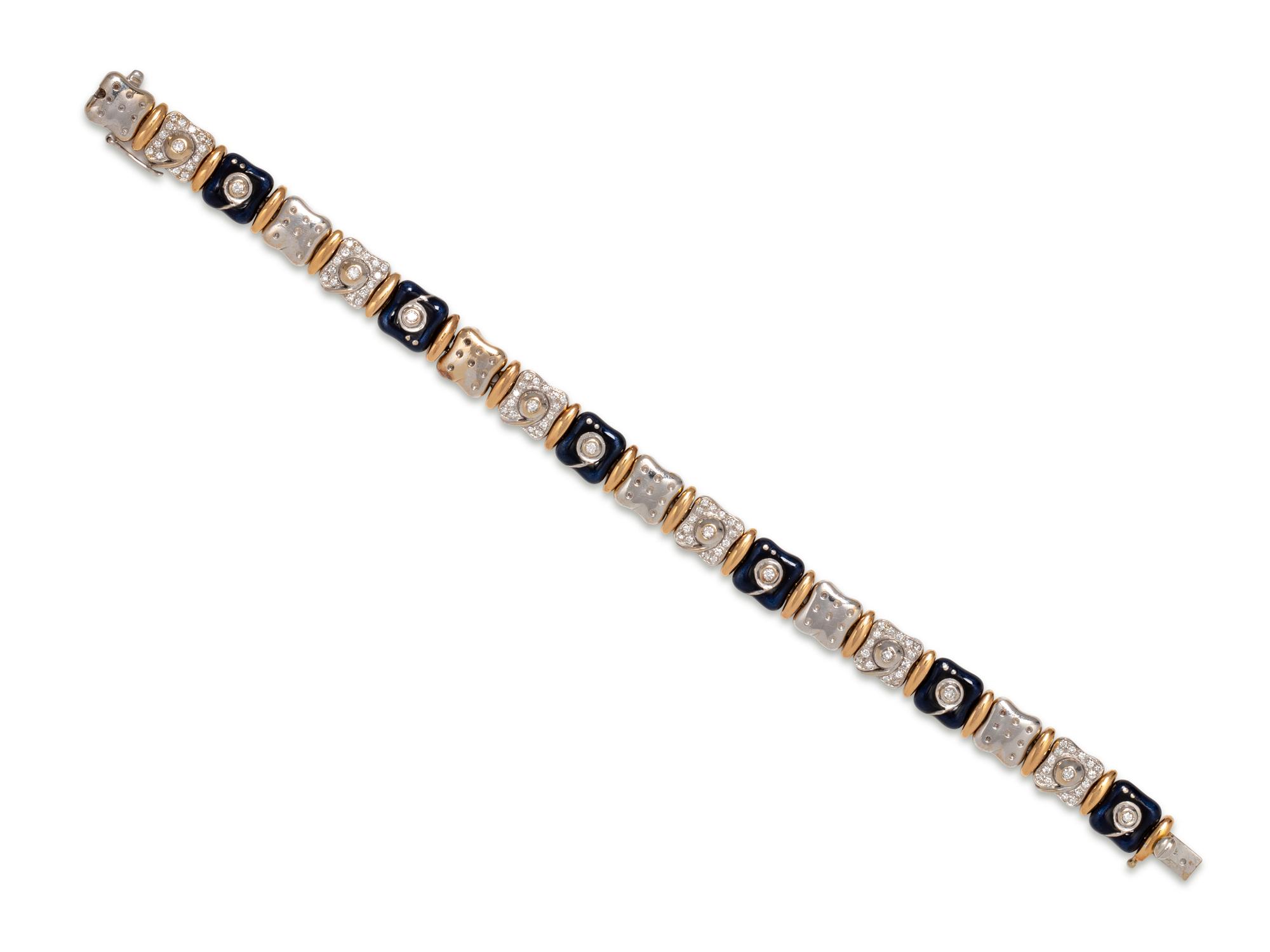 BICOLOR GOLD, ENAMEL AND DIAMOND BRACELET