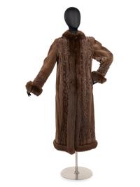Unlabeled Sheared Mink Fur Coat with Brown Leather Appliqués, 1980-90s