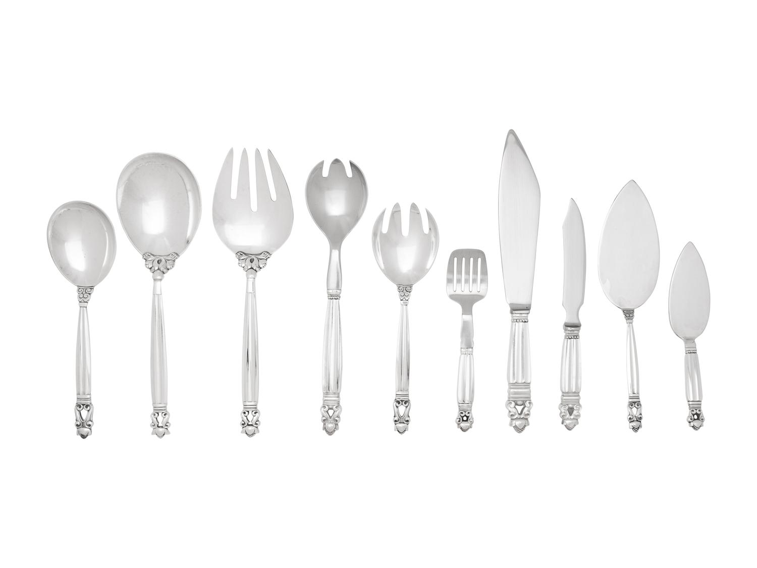 A Collection of Georg Jensen Acorn Silver Serving Articles