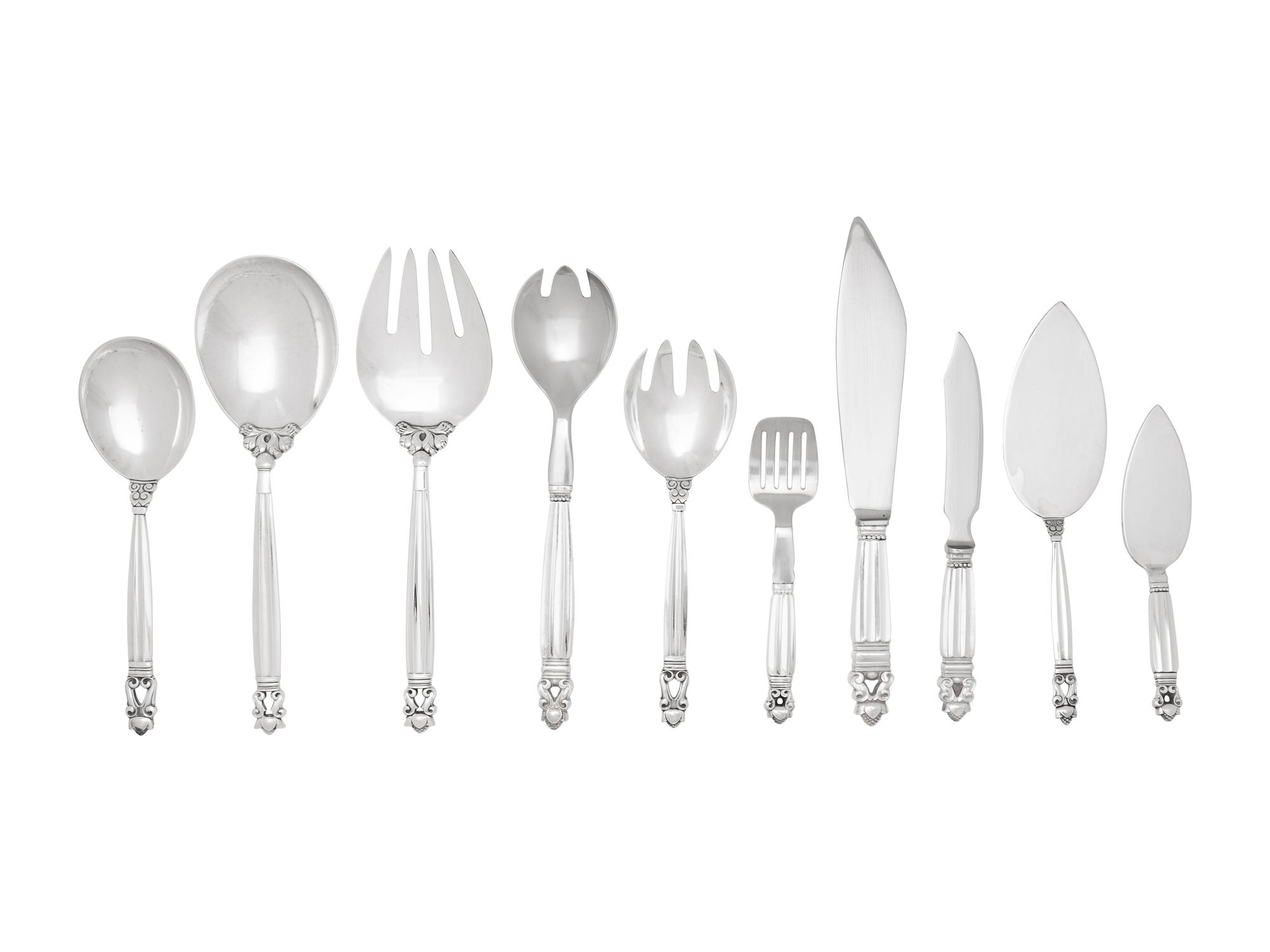 A Collection of Georg Jensen Acorn Silver Serving Articles