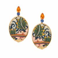 Silvia Furmanovich, Hand-Painted Miniature, Diamond, Topaz, and Sapphire 'Tibetan' Earrings