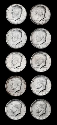 A Collection of Twenty-One United States 1964 Kennedy 50c Coins