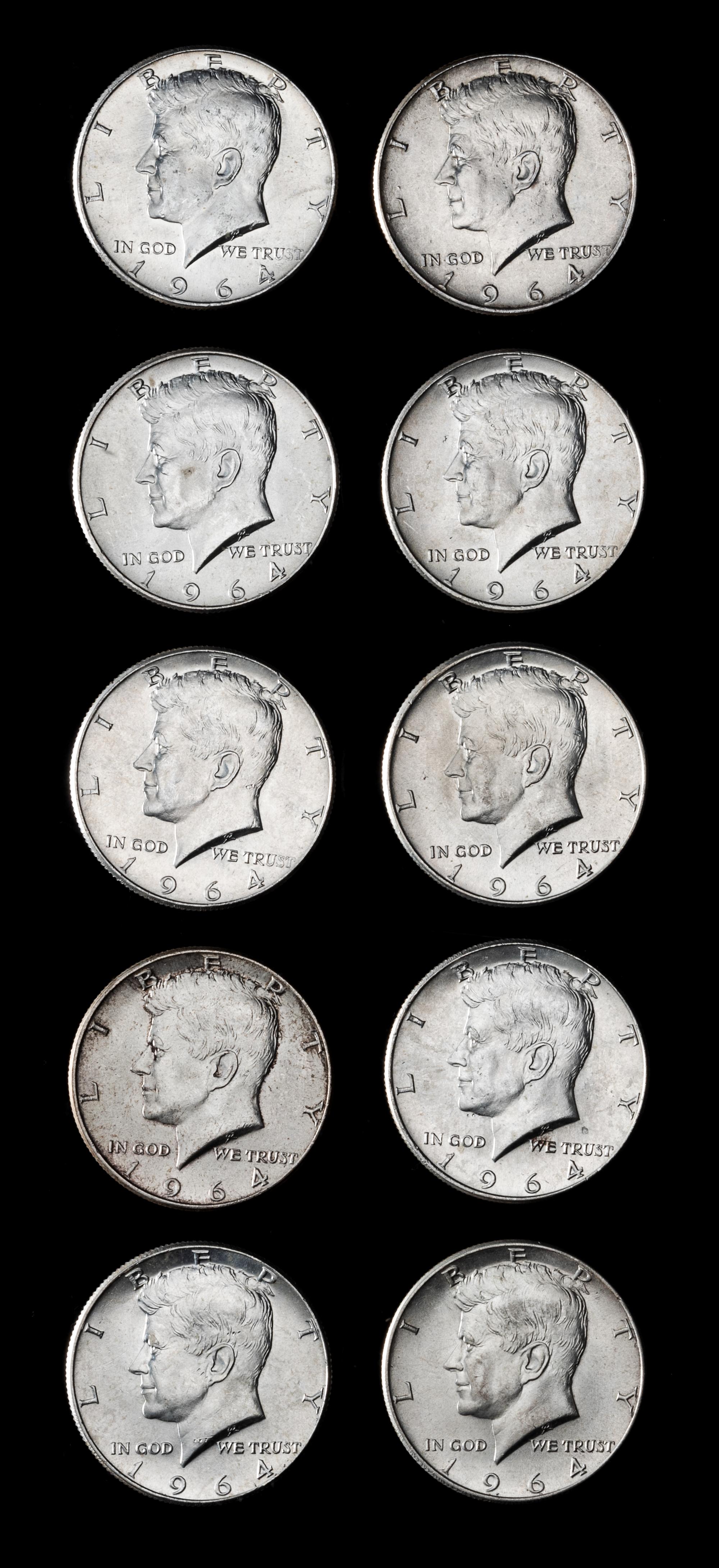A Collection of Twenty-One United States 1964 Kennedy 50c Coins