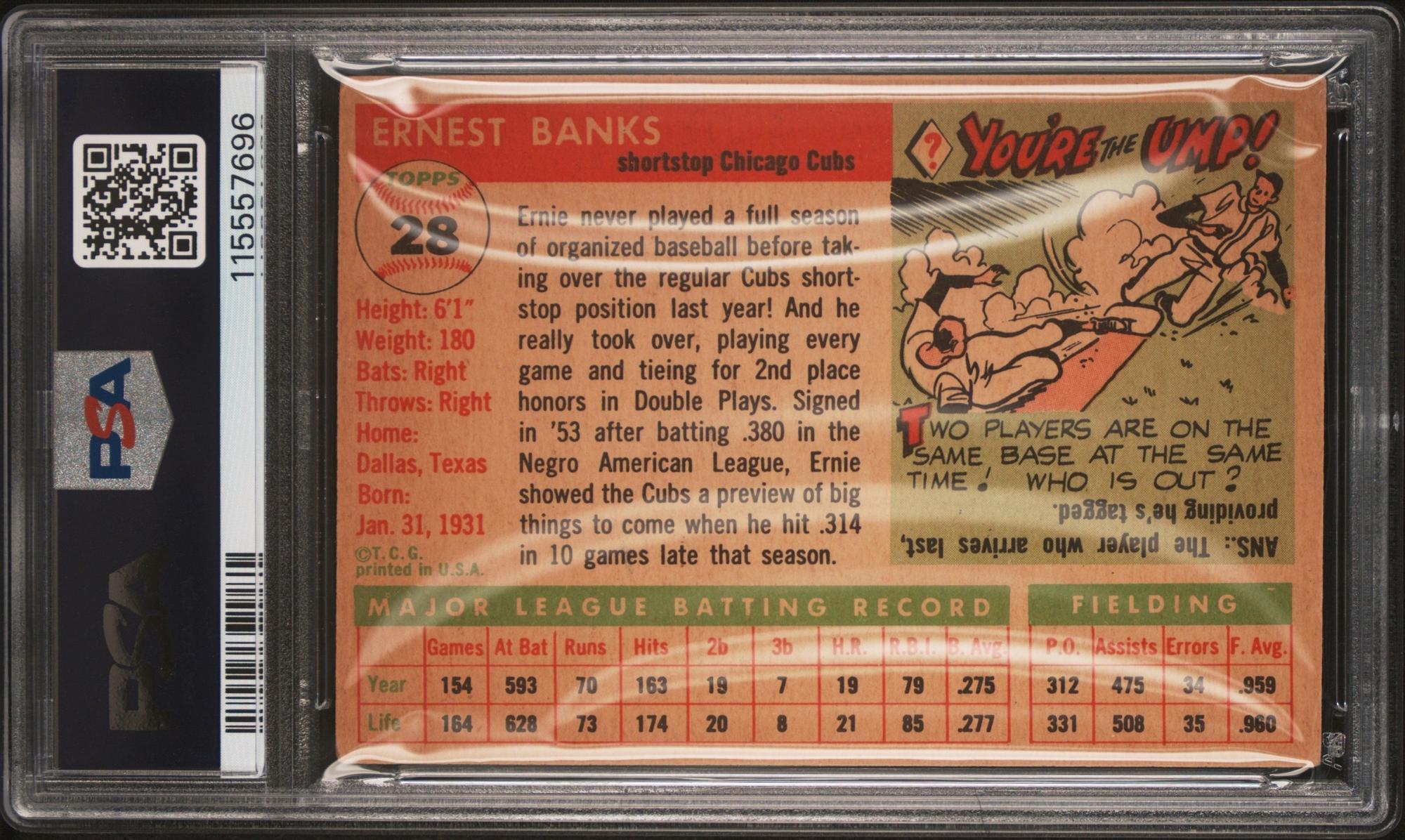 A 1955 Topps Ernie Banks Baseball Card No. 28 (PSA 3 VG) from The Collection of David Eisenhower