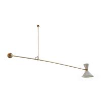 A Brass and Enamel Mid-Century Light Fixture, in the Style of Stilnovo 80" w x 36" H — France, Mid-20th Century