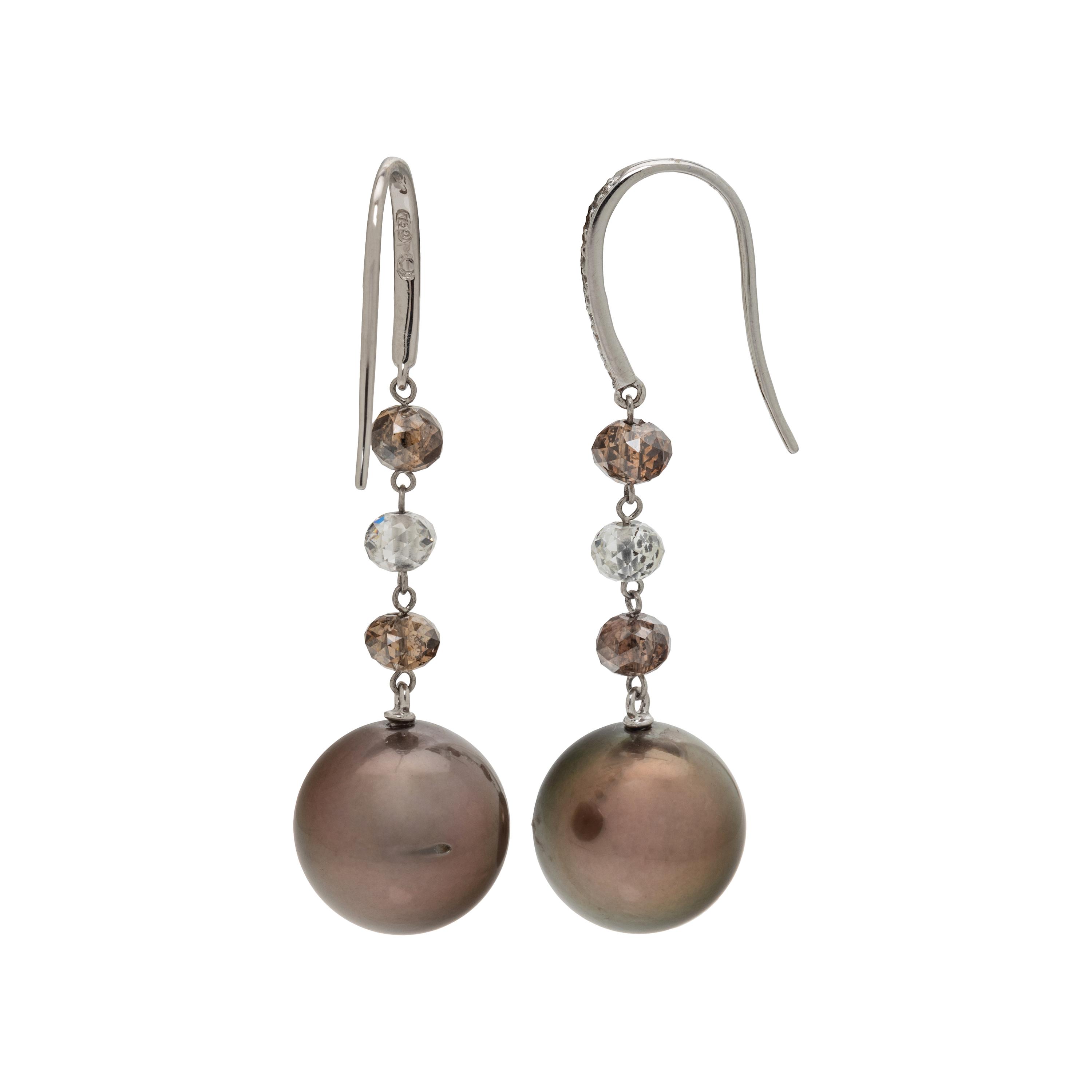 CULTURED PEARL, DIAMOND AND COLORED DIAMOND EARRINGS