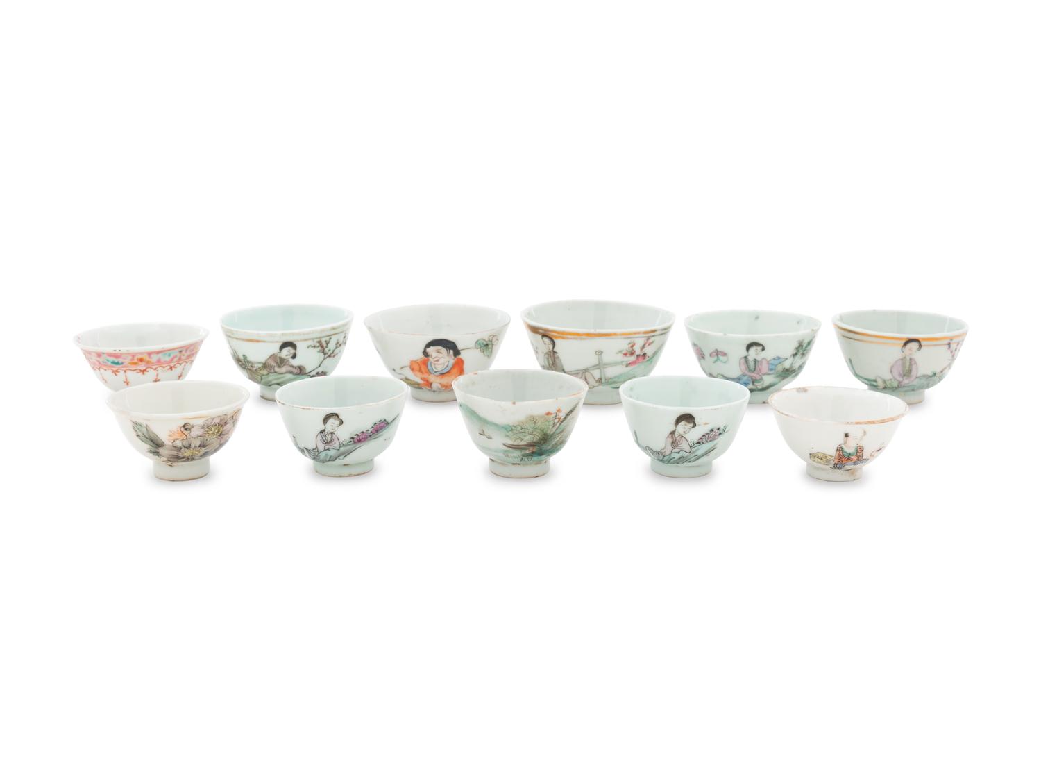 Eleven Chinese Famille Rose Porcelain Wine Cups