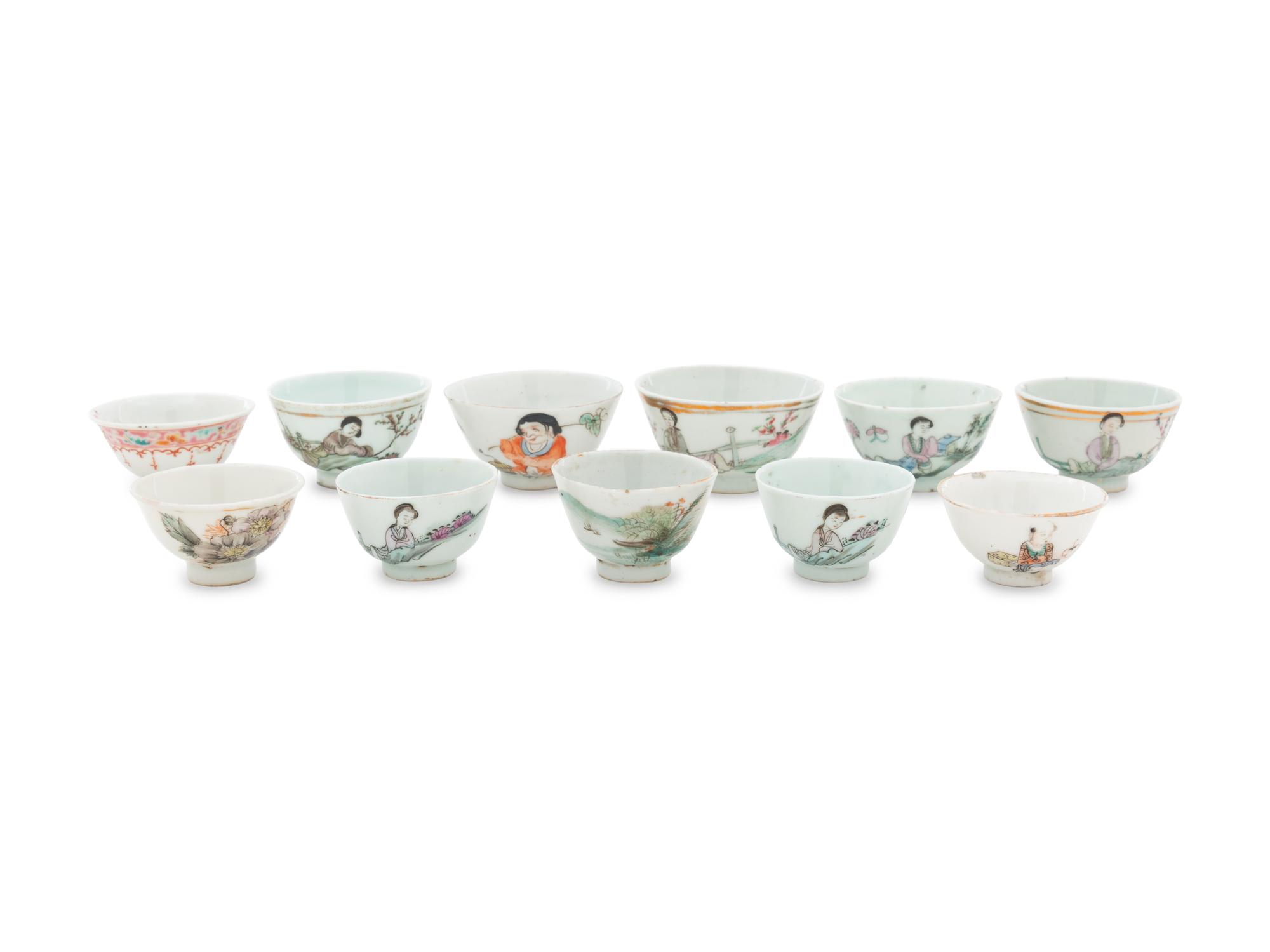 Eleven Chinese Famille Rose Porcelain Wine Cups