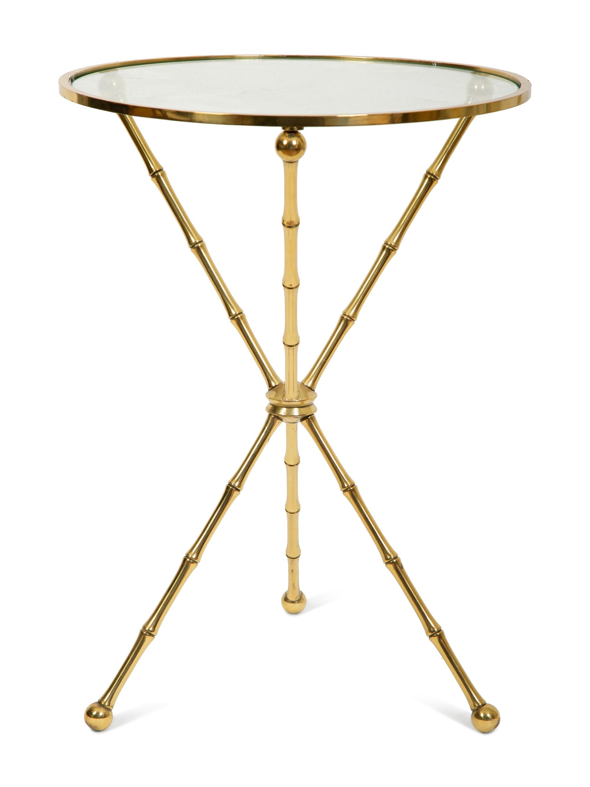 A Near Pair of Hollywood Regency Style Gilt Metal Faux-Bamboo Side Tables — 20TH CENTURY
