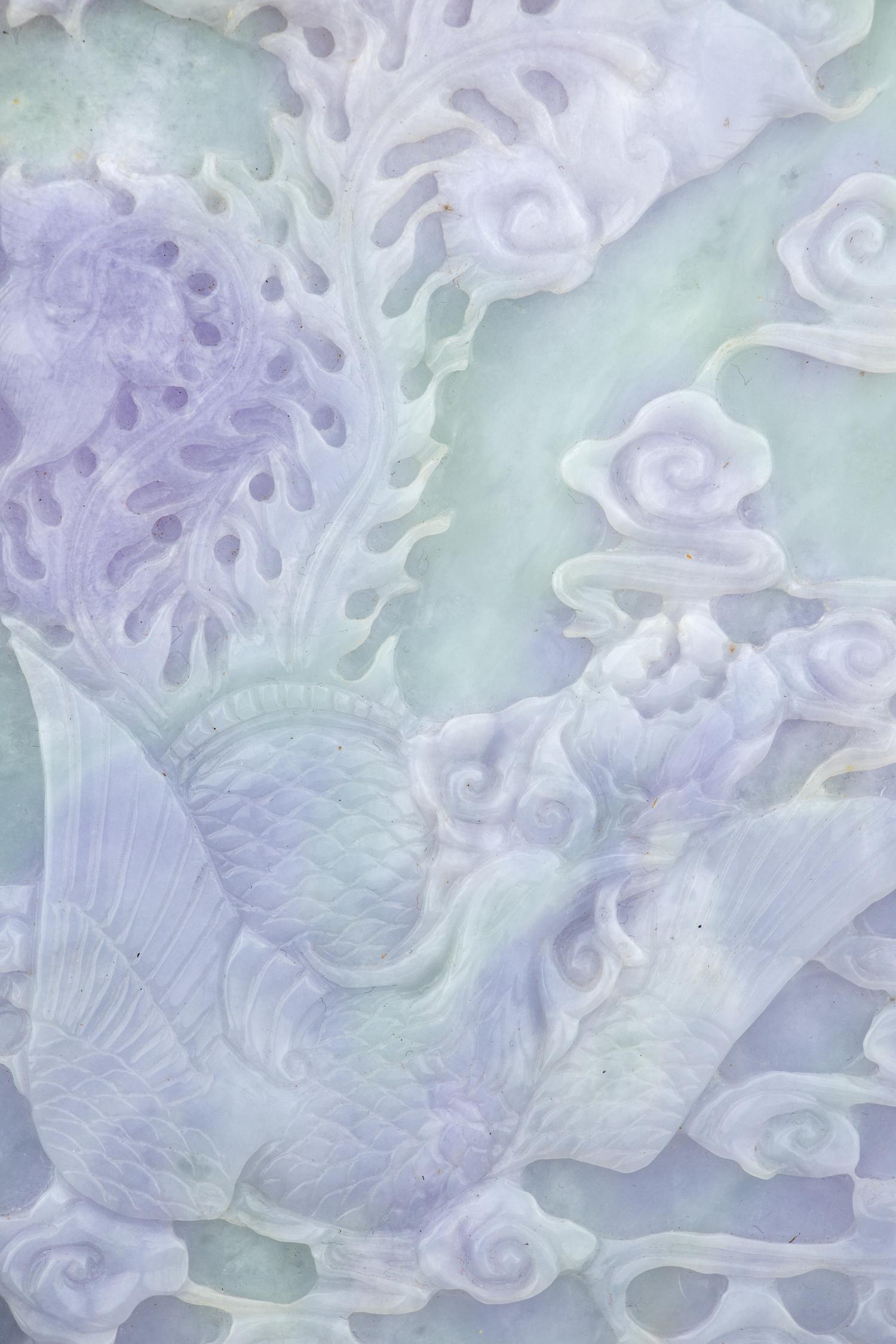 A Pair of Light Green and Lavendar Jadeite Table Screens
