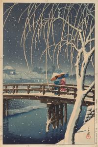 Kawase Hasui, (1883-1957), Ikegame Honmonji (Honmonji Temple in Snow), dated January 1936; Rainy Season at Ryoshimachi, Shinagawa, date