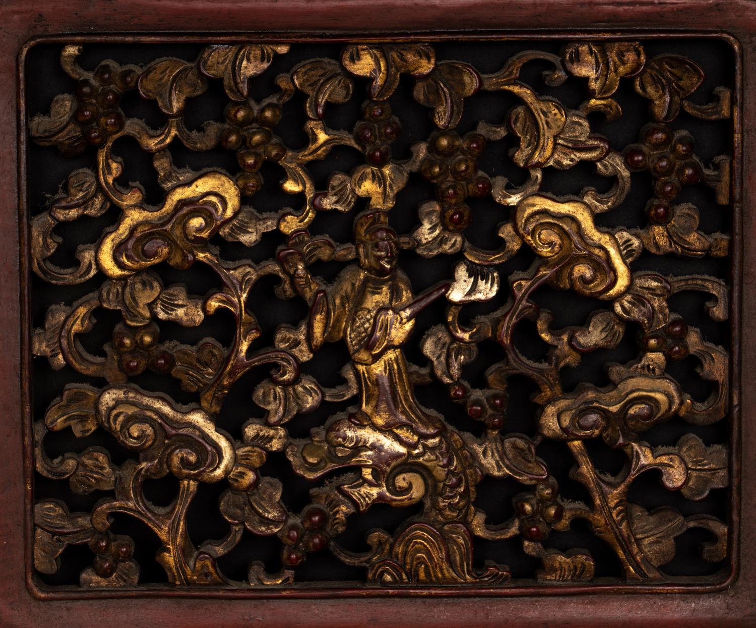 Five Chinese Gilt and Lacquered Carved Wood Panels