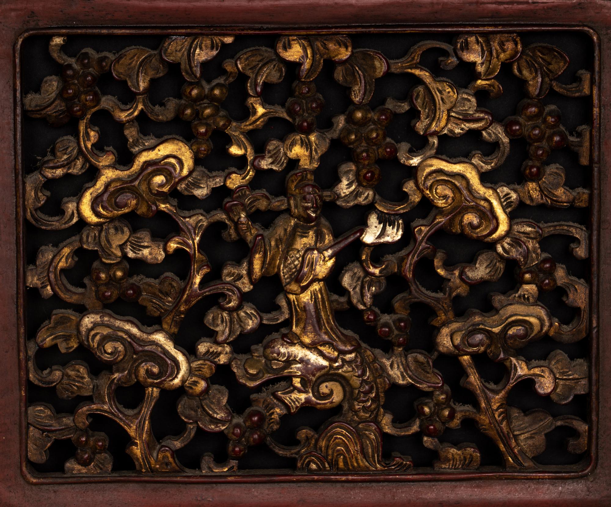 Five Chinese Gilt and Lacquered Carved Wood Panels