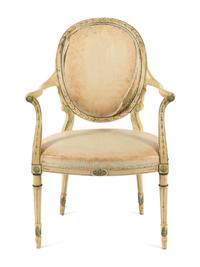 A George III Polychrome and Cream-Painted Armchair