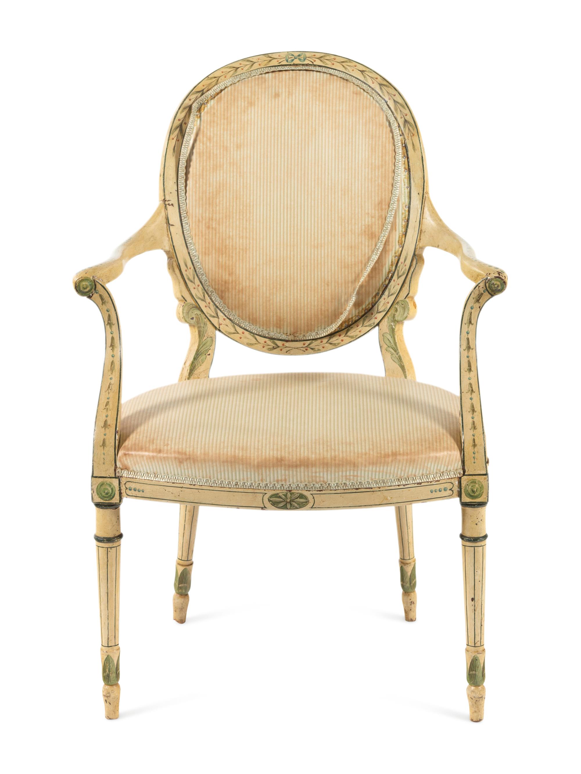 A George III Polychrome and Cream-Painted Armchair