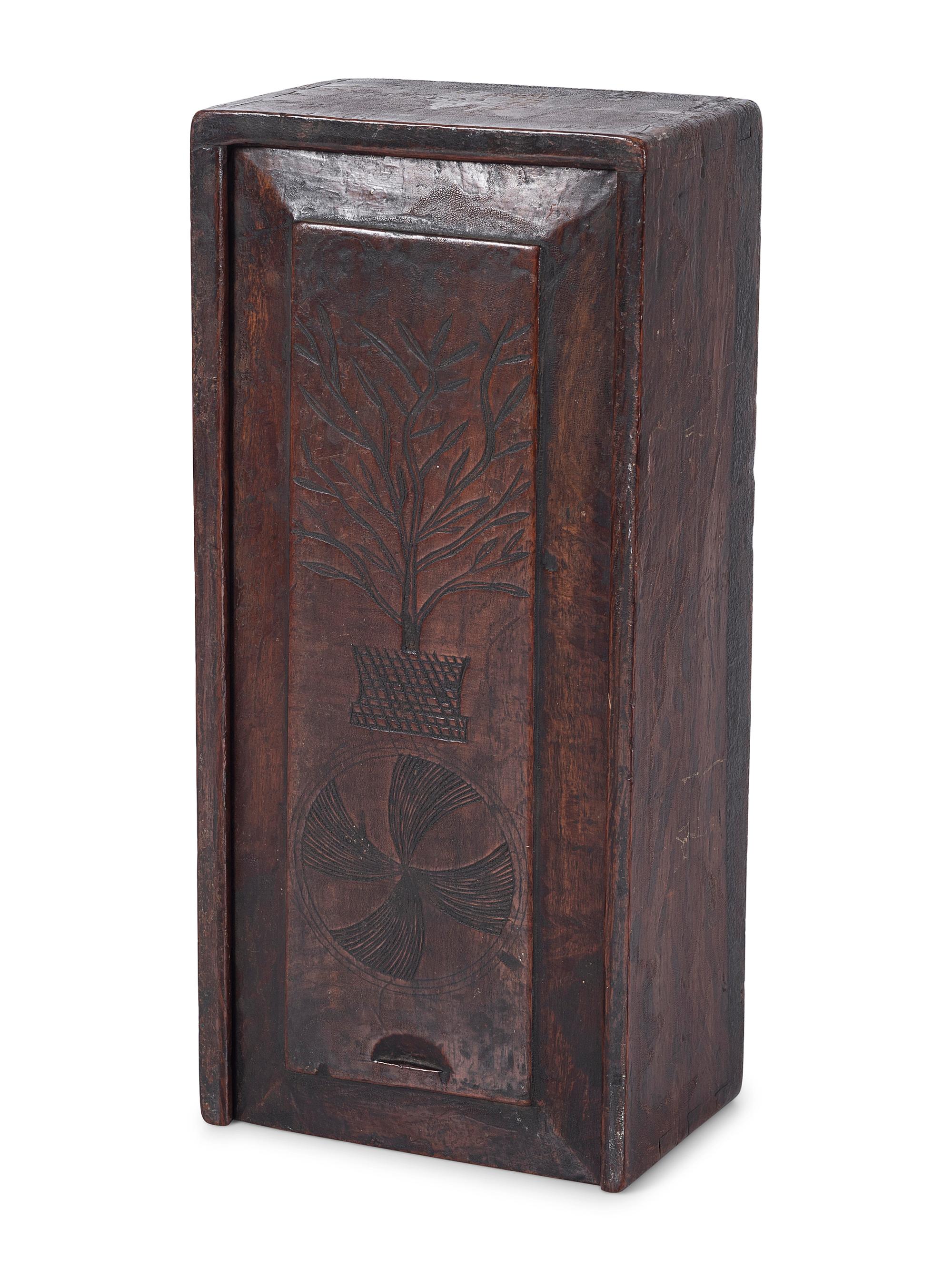 A Thistle Carved Oak Slide-Lid Candle Box