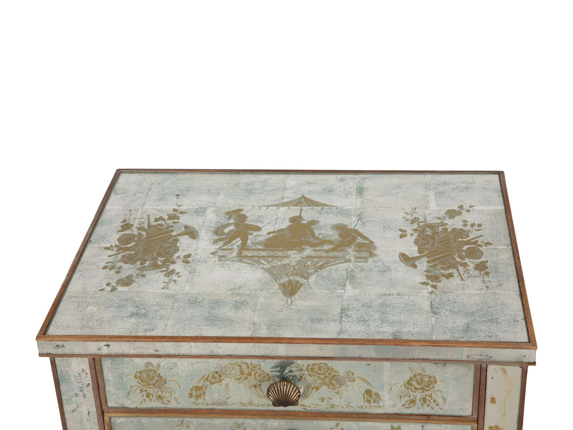A Pair of French Eglomisé Mirrored Night Stands