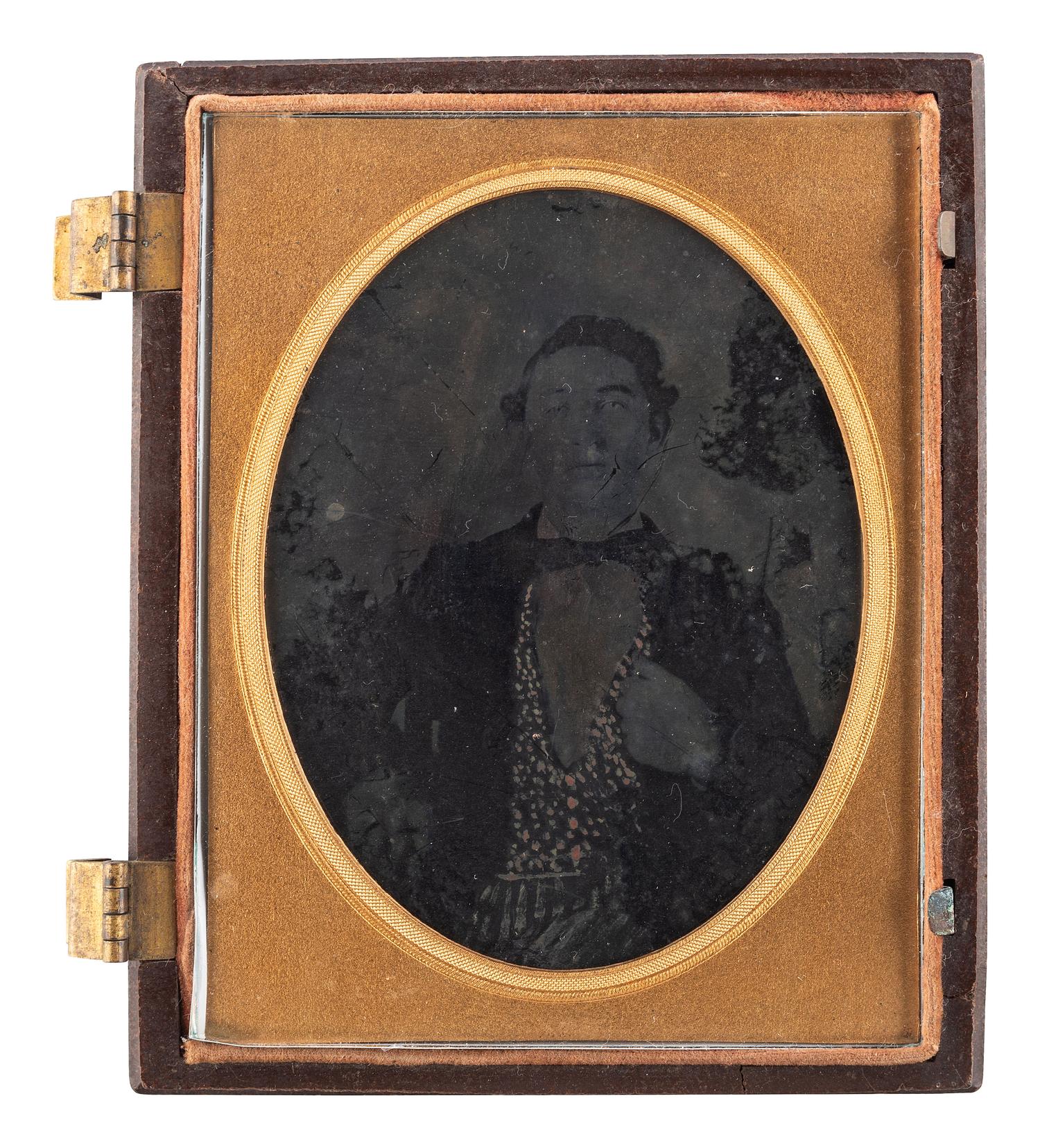 [CIVIL WAR]. Quarter plate ambrotype of a man identified as CSA Lt. Barnett H. Cody, mortally wounded at Gettysburg.