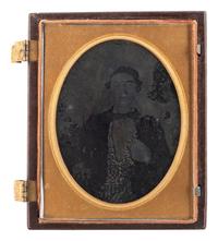 [CIVIL WAR]. Quarter plate ambrotype of a man identified as CSA Lt. Barnett H. Cody, mortally wounded at Gettysburg.