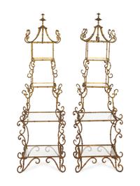 A Pair of Italian Gilt Metal Pagoda-Form Etageres