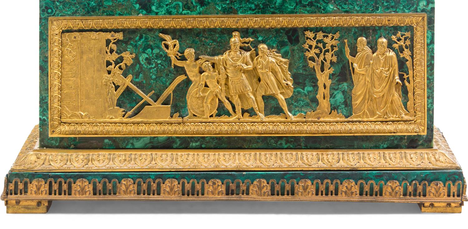 A French Gilt Bronze and Malachite Mantel Clock