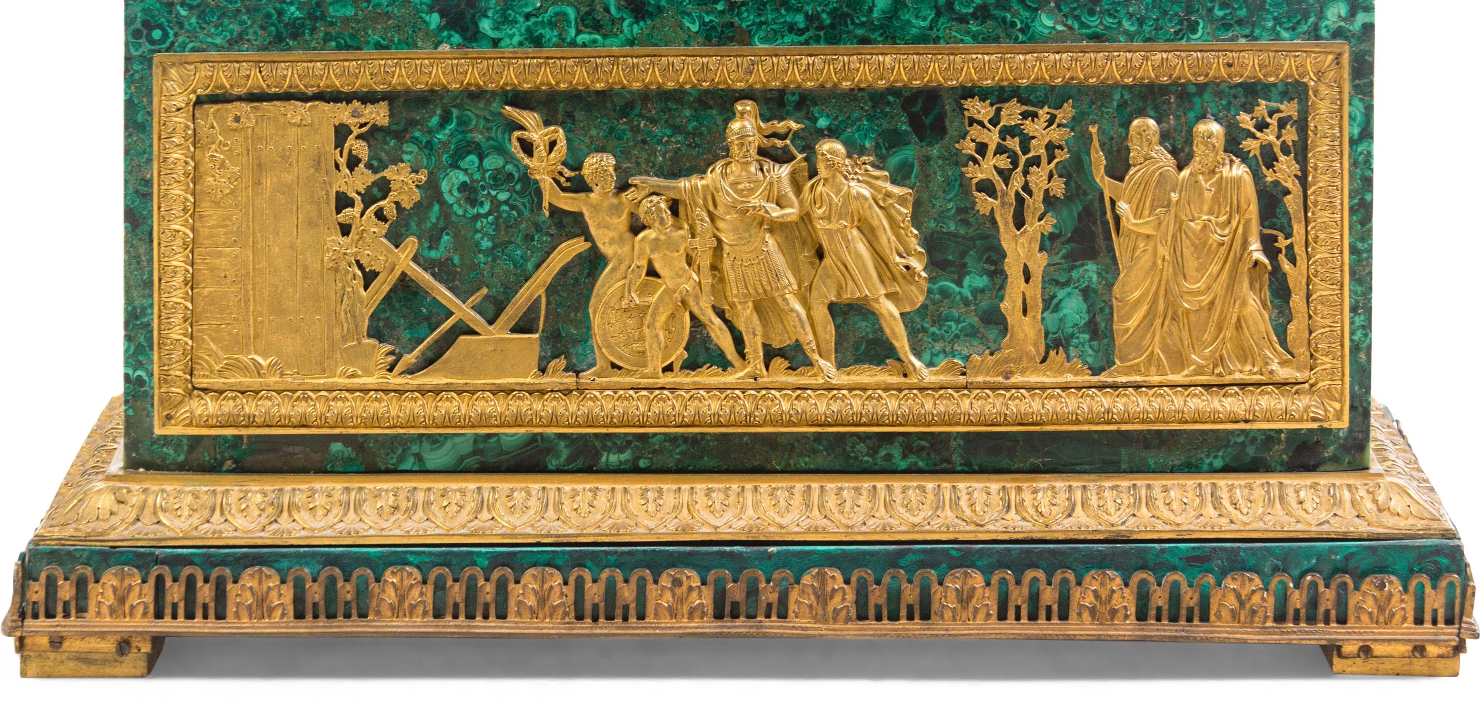 A French Gilt Bronze and Malachite Mantel Clock