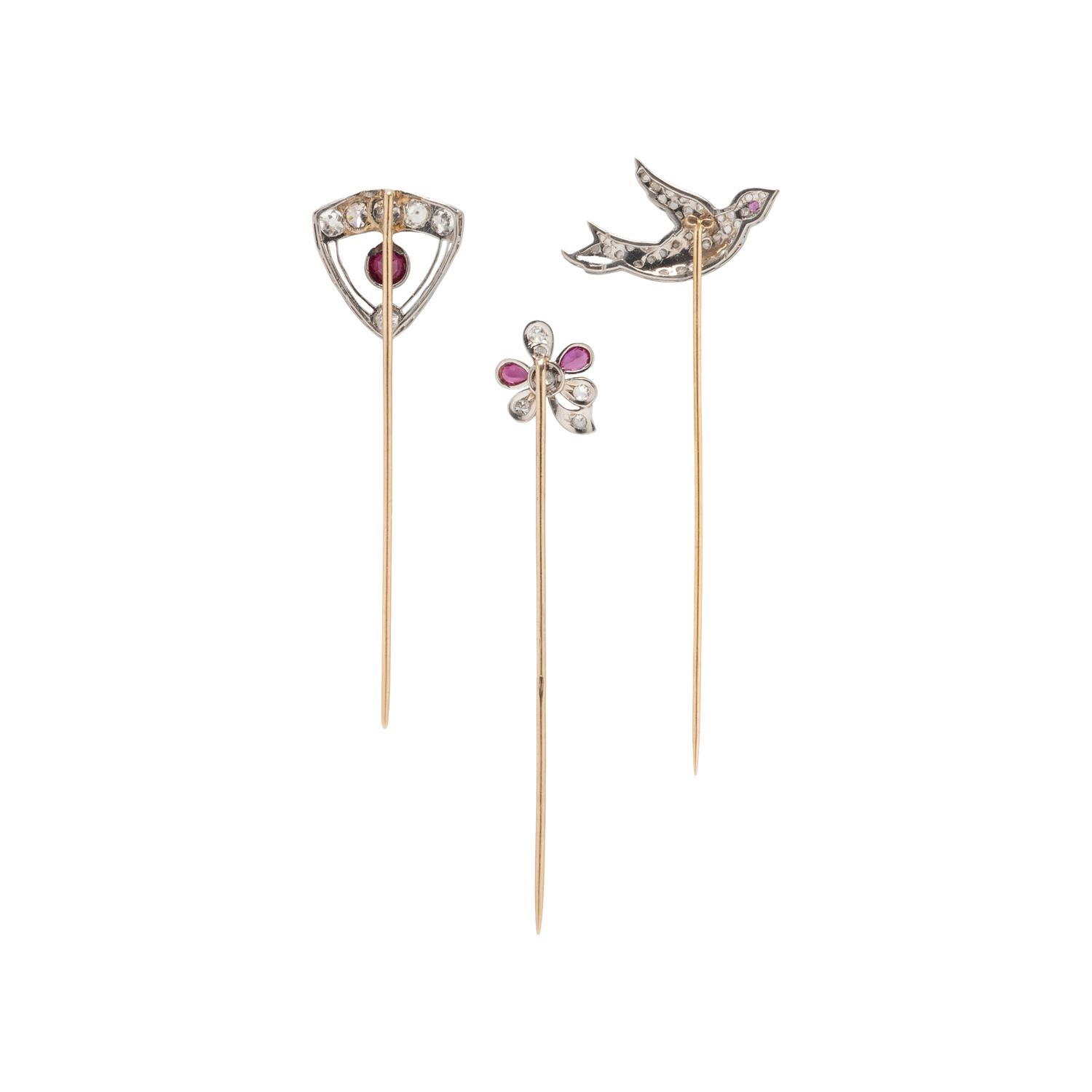 ANTIQUE, COLLECTION OF DIAMOND AND SYNTHETIC RUBY STICKPINS