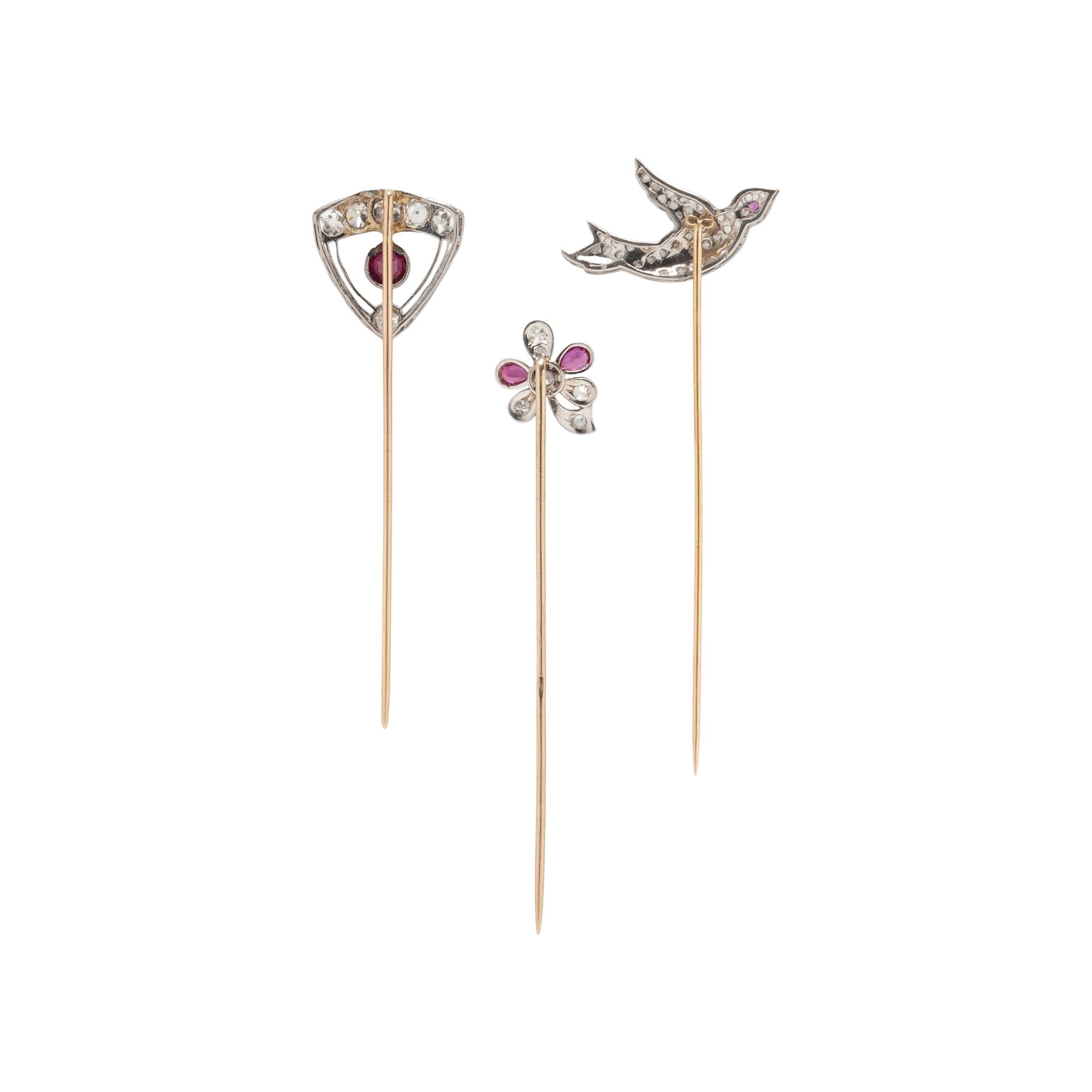 ANTIQUE, COLLECTION OF DIAMOND AND SYNTHETIC RUBY STICKPINS