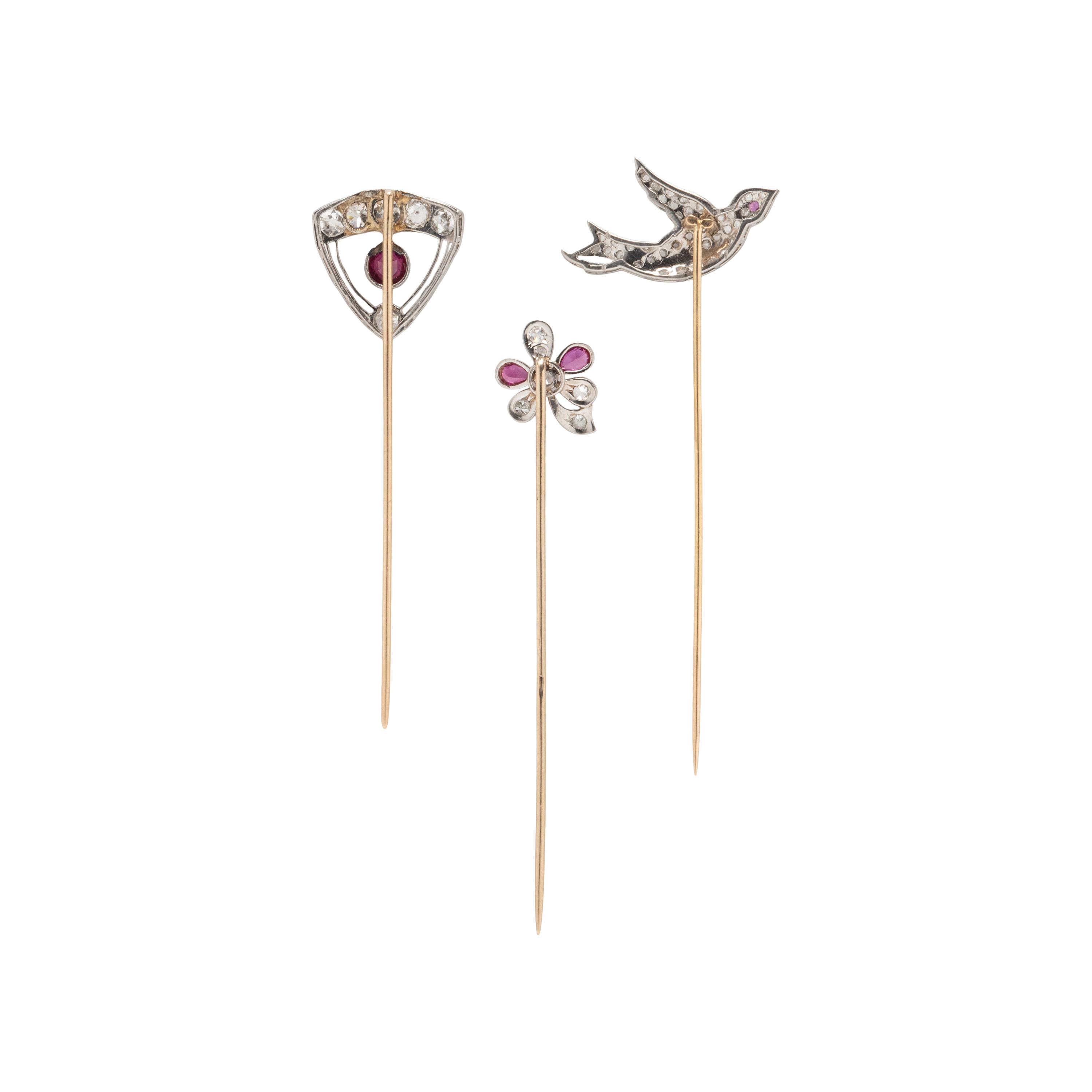 ANTIQUE, COLLECTION OF DIAMOND AND SYNTHETIC RUBY STICKPINS