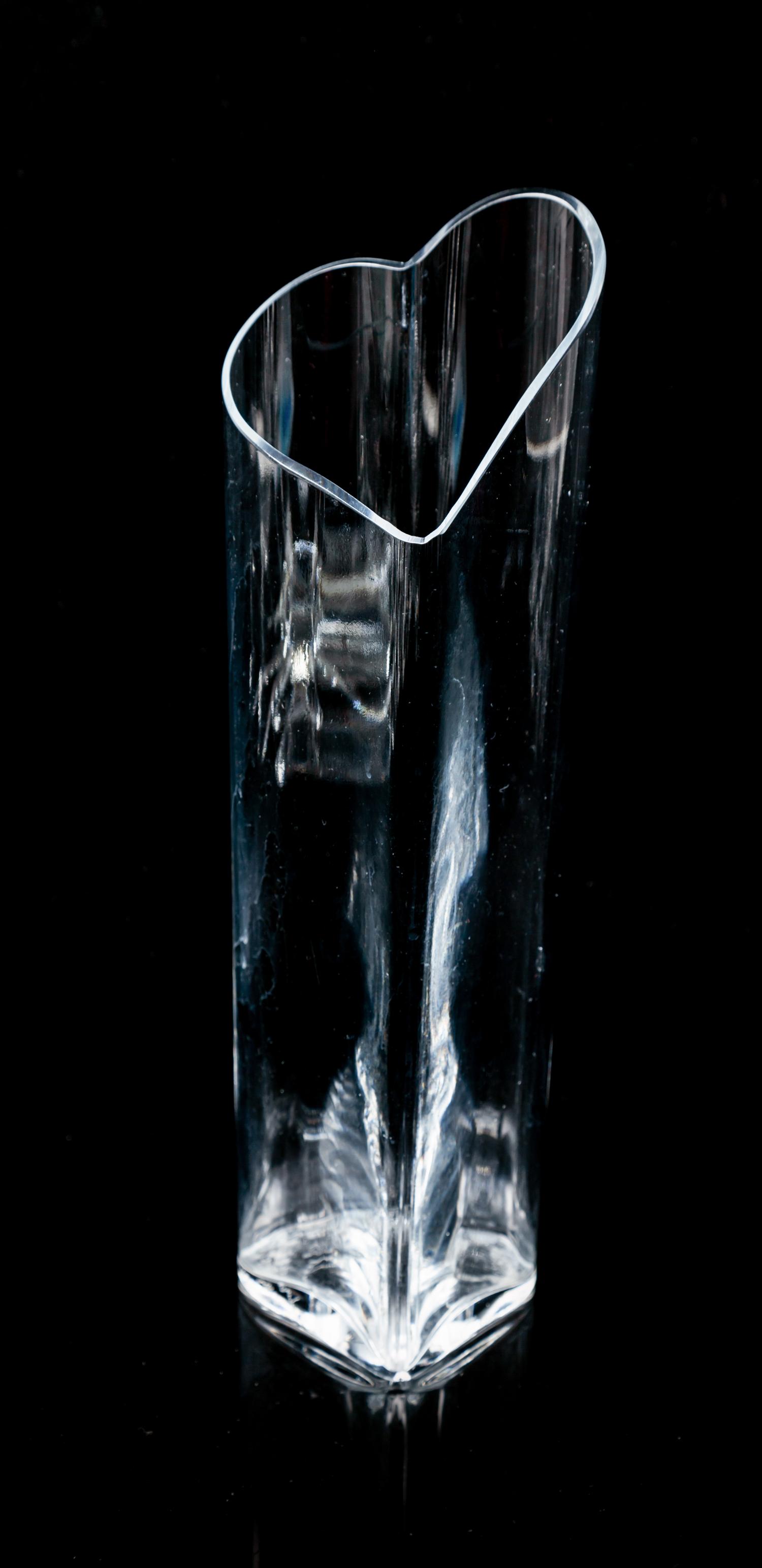 A Glass Heart Vase Height 11 3/4 inches.