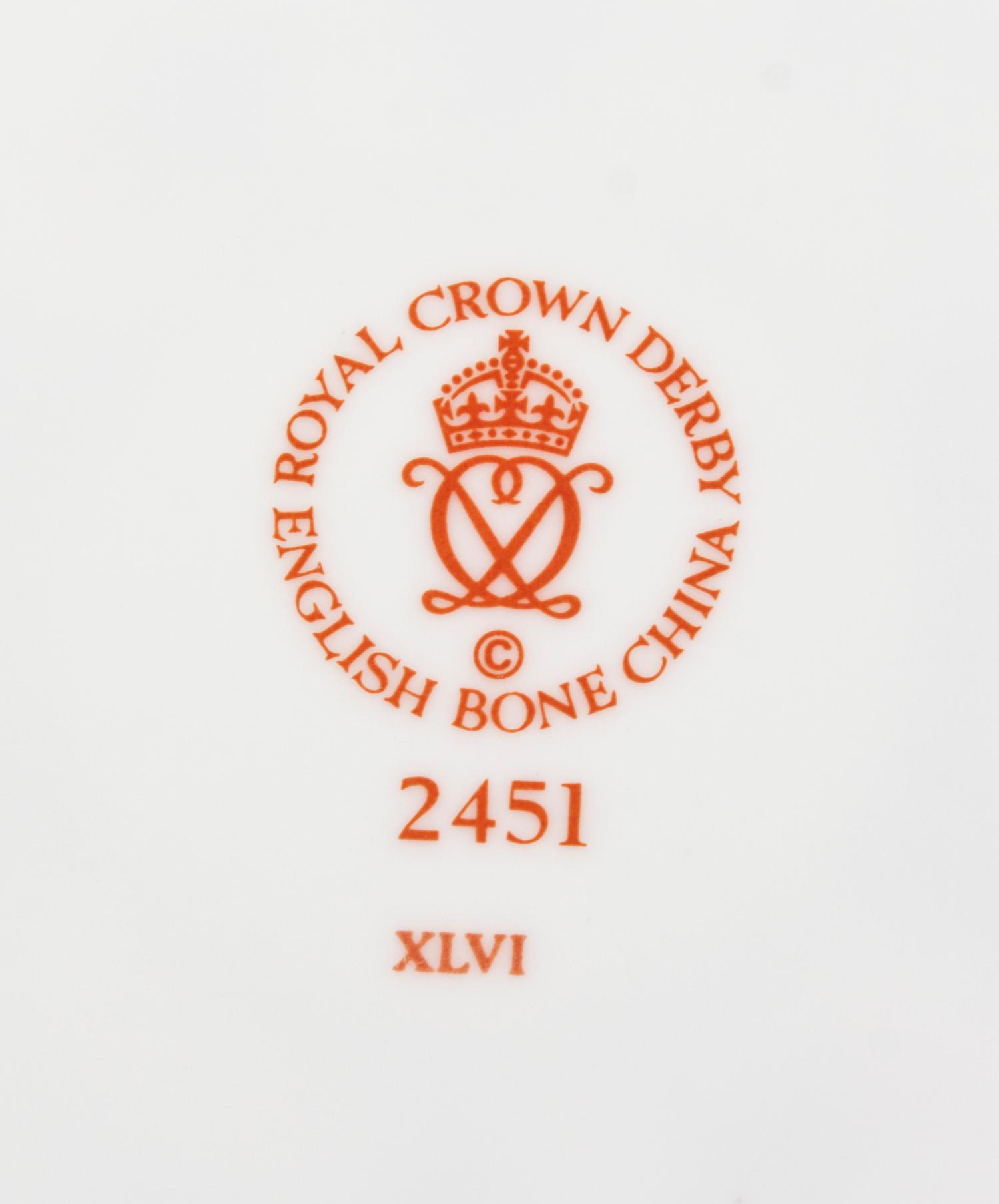 A Royal Crown Derby Porcelain Partial Dinner Service, Diameter of dessert plate 8 1/2 inches.