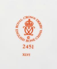 A Royal Crown Derby Porcelain Partial Dinner Service, Diameter of dessert plate 8 1/2 inches.