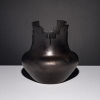 Angie Yazzie (Taos, b. 1965) — Micaceous Blackware Pottery Jar, with Terraced Rim