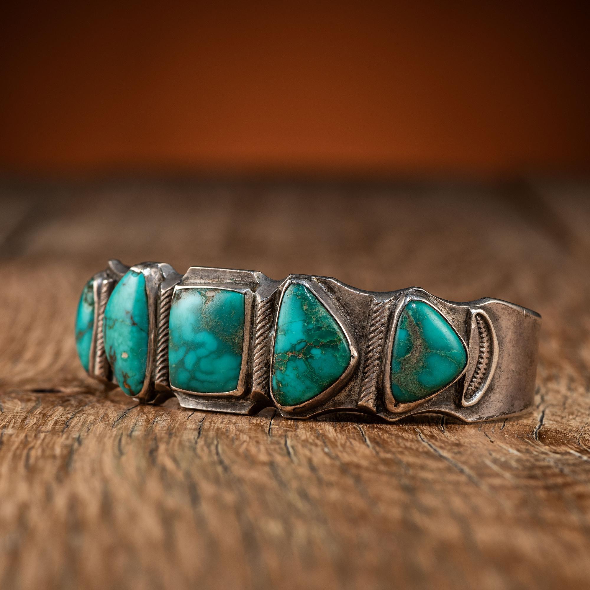 Navajo Silver Ingot and Turquoise Cuff Bracelet