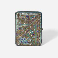 A Russian silver-gilt and shaded enamel cigarette case Hallmarks likely for Dmitrii Nikolaevich Nikolaev, Moscow, 1908-1917