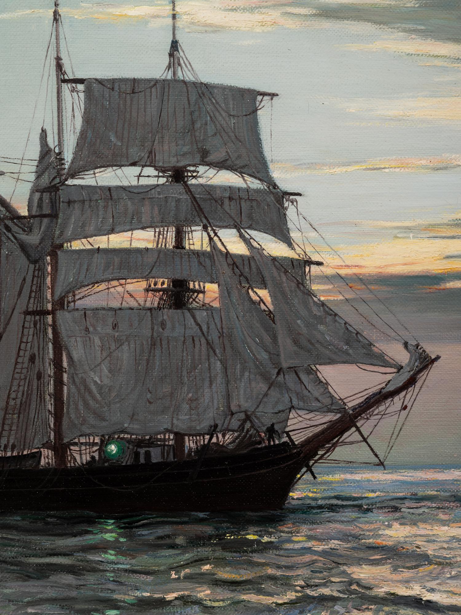 The Three-Masted Canadian Schooner "Water Witch" at Sunset