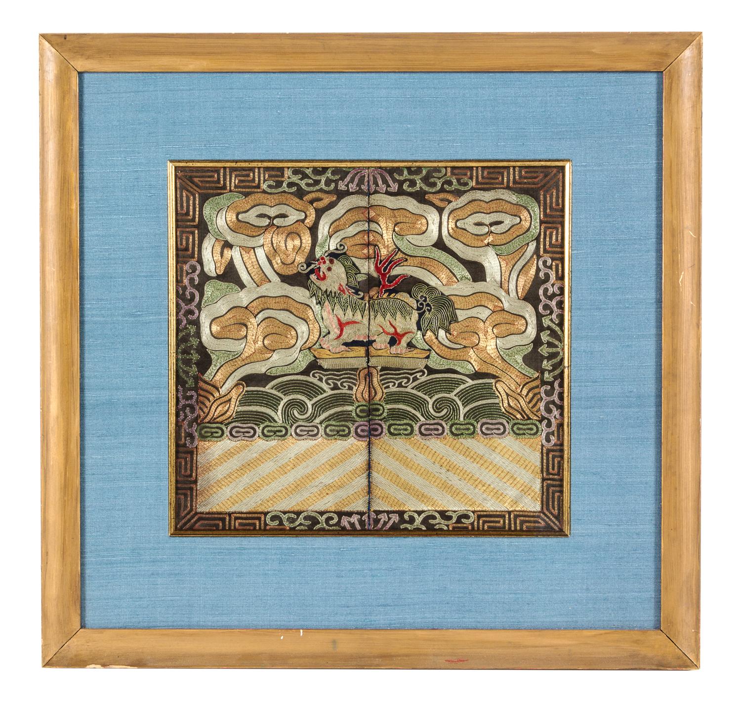 A Chinese Embroidered Silk Rank Badge of a Lion — 19TH/20TH CENTURY