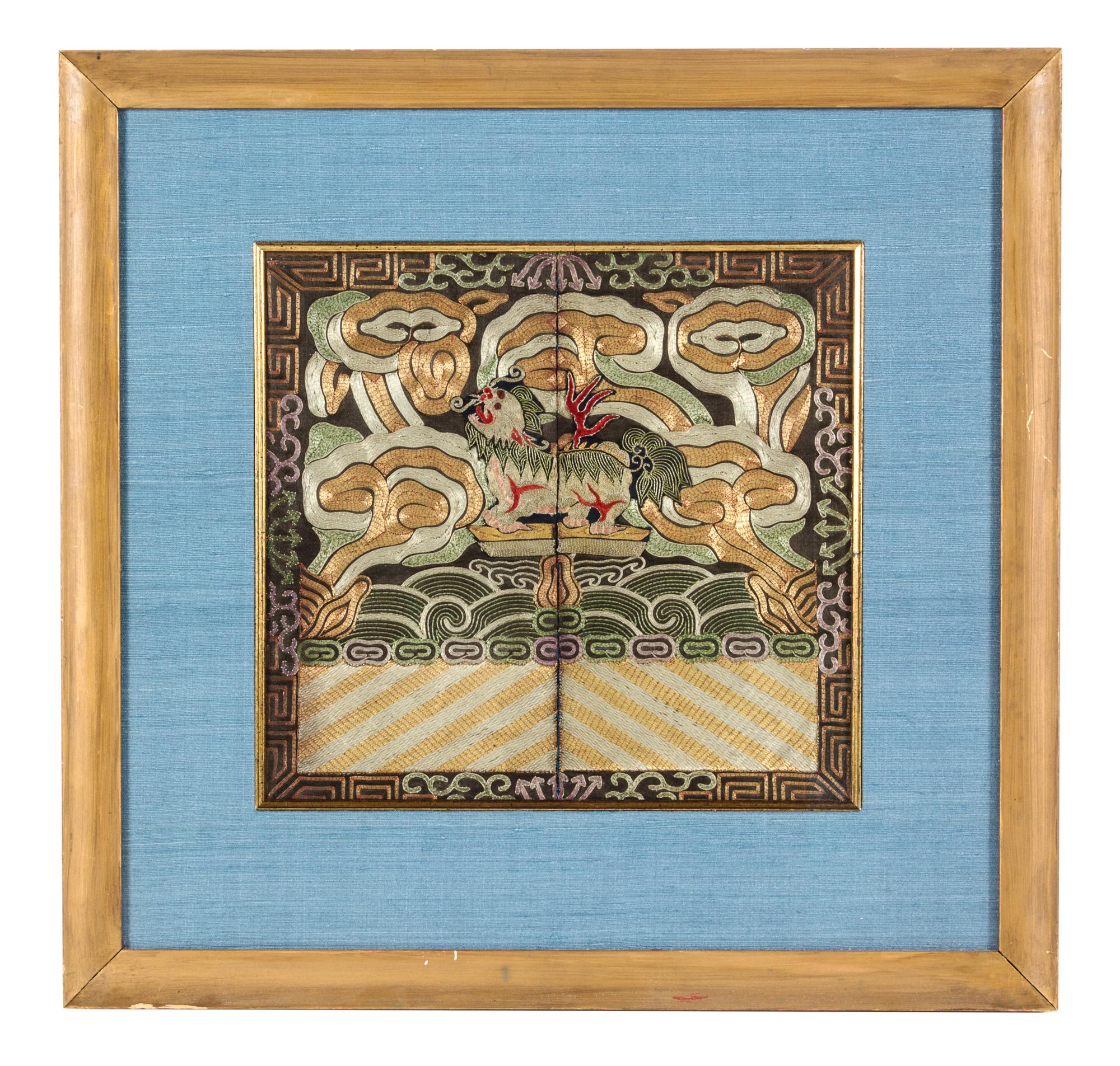 A Chinese Embroidered Silk Rank Badge of a Lion — 19TH/20TH CENTURY