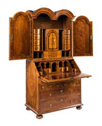 A William and Mary Walnut and Marquetry Bureau Cabinet