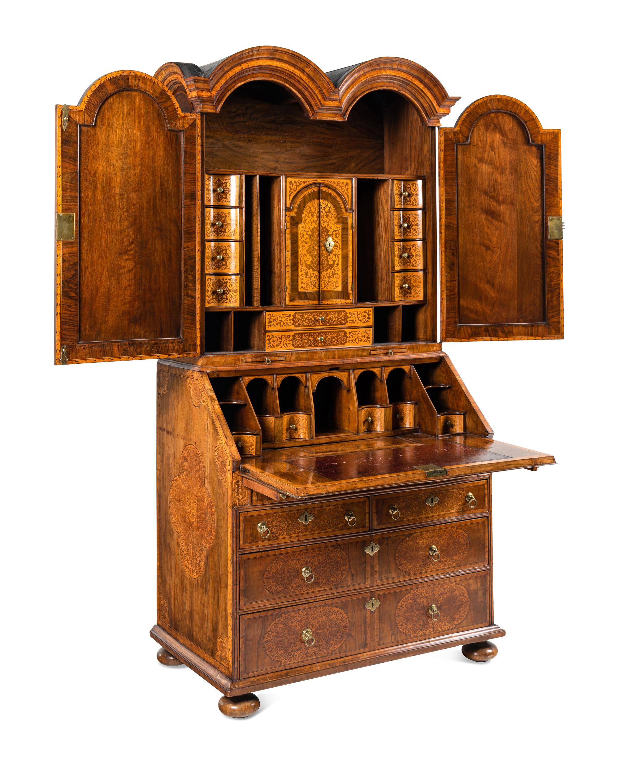 A William and Mary Walnut and Marquetry Bureau Cabinet